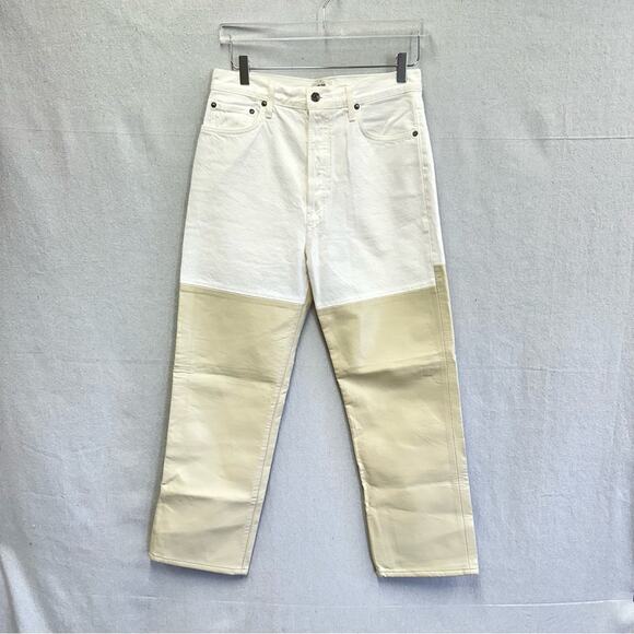 Agolde Pieced Pinch Waist 90's White Denim & Cream Leather Jeans size 29 - Picture 3 of 16